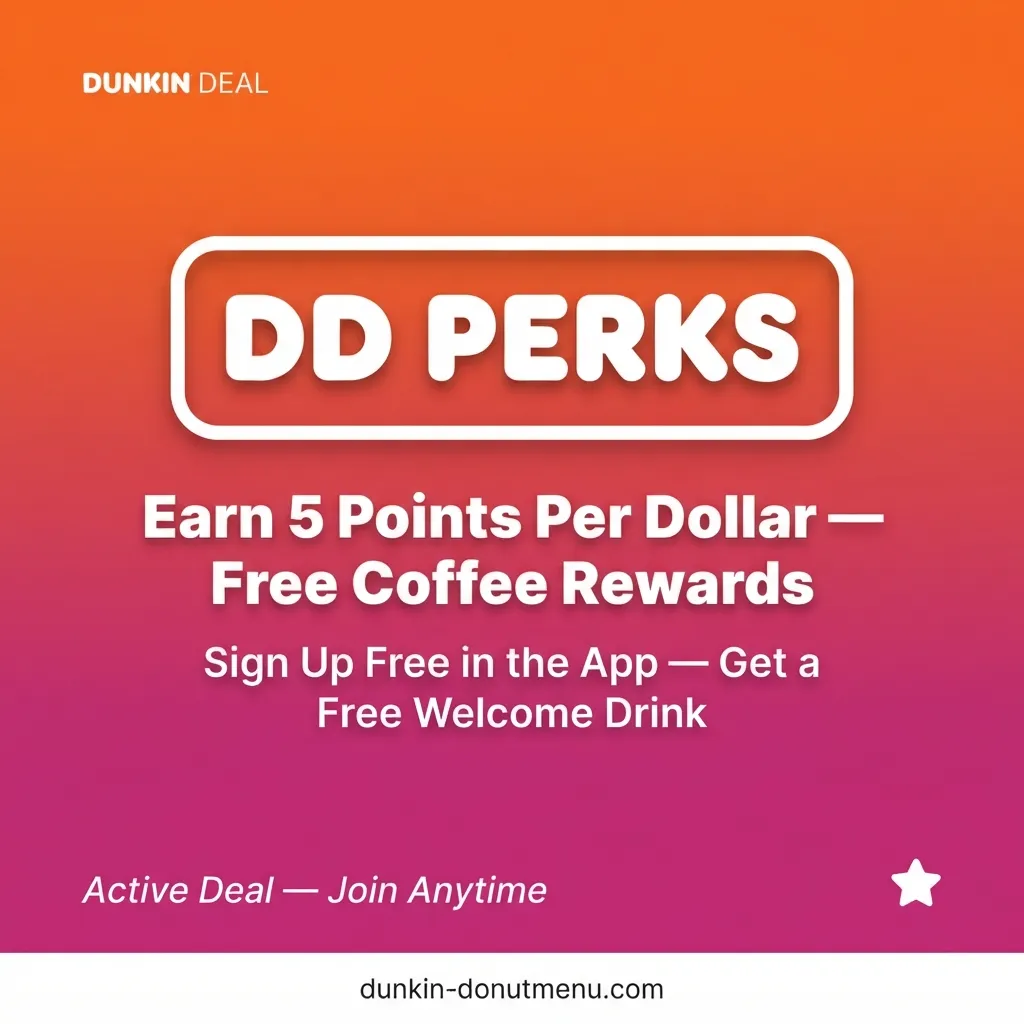 Dunkin DD Perks Rewards program sign up earn 5 points per dollar free coffee