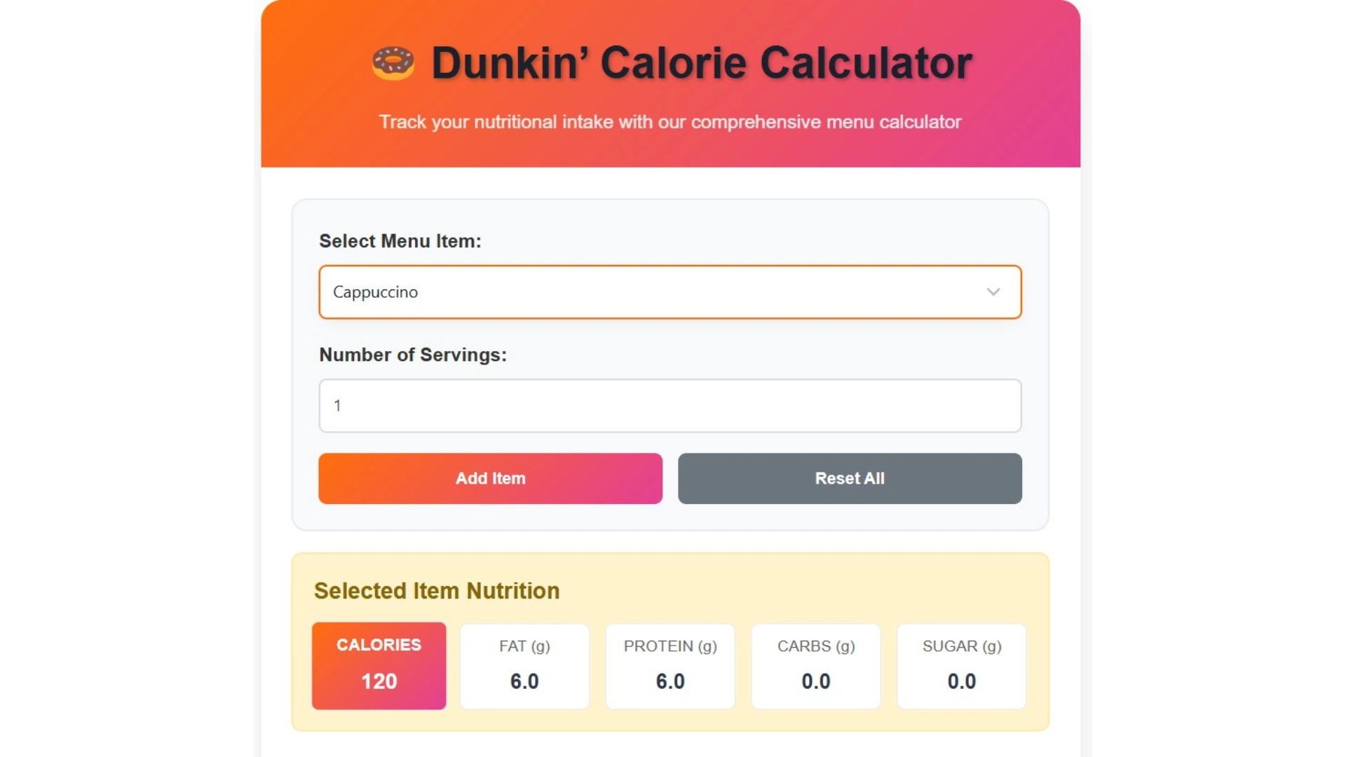 Dunkin' Calorie Calculator